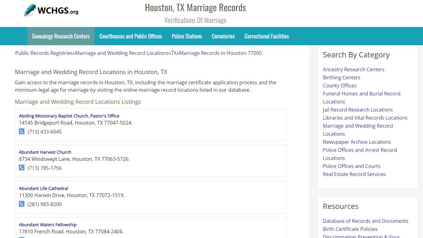 Houston, TX Marriage Records - Verifications Of Marriage - WCHGS.org